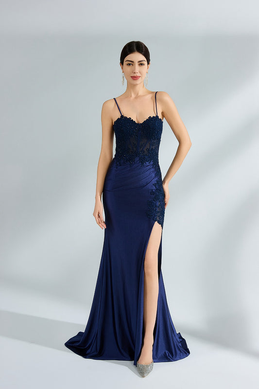 Wholesale Satin Lace Slit Train Prom Dress 32942