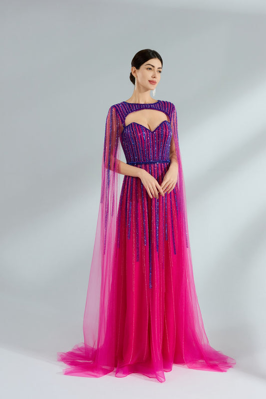 Wholesale Elegant Evening Gown with Shoulder Draped Sash and Rhinestone Embellishments YL2226