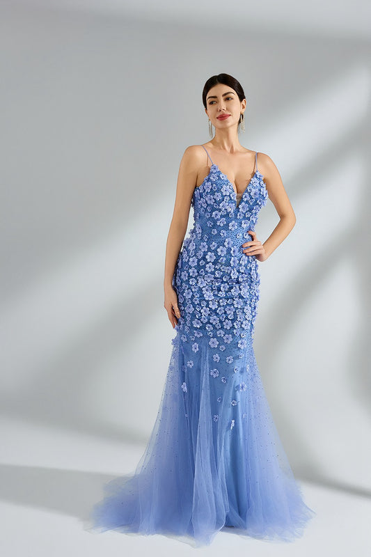 Wholesale Sparkling Mermaid Prom Dress with 3D Flower and Mesh Detailin 32934