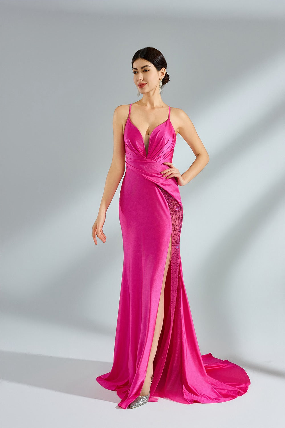 Wholesale Satin Simple Slit Fishtail Fitted Prom Dress 32912