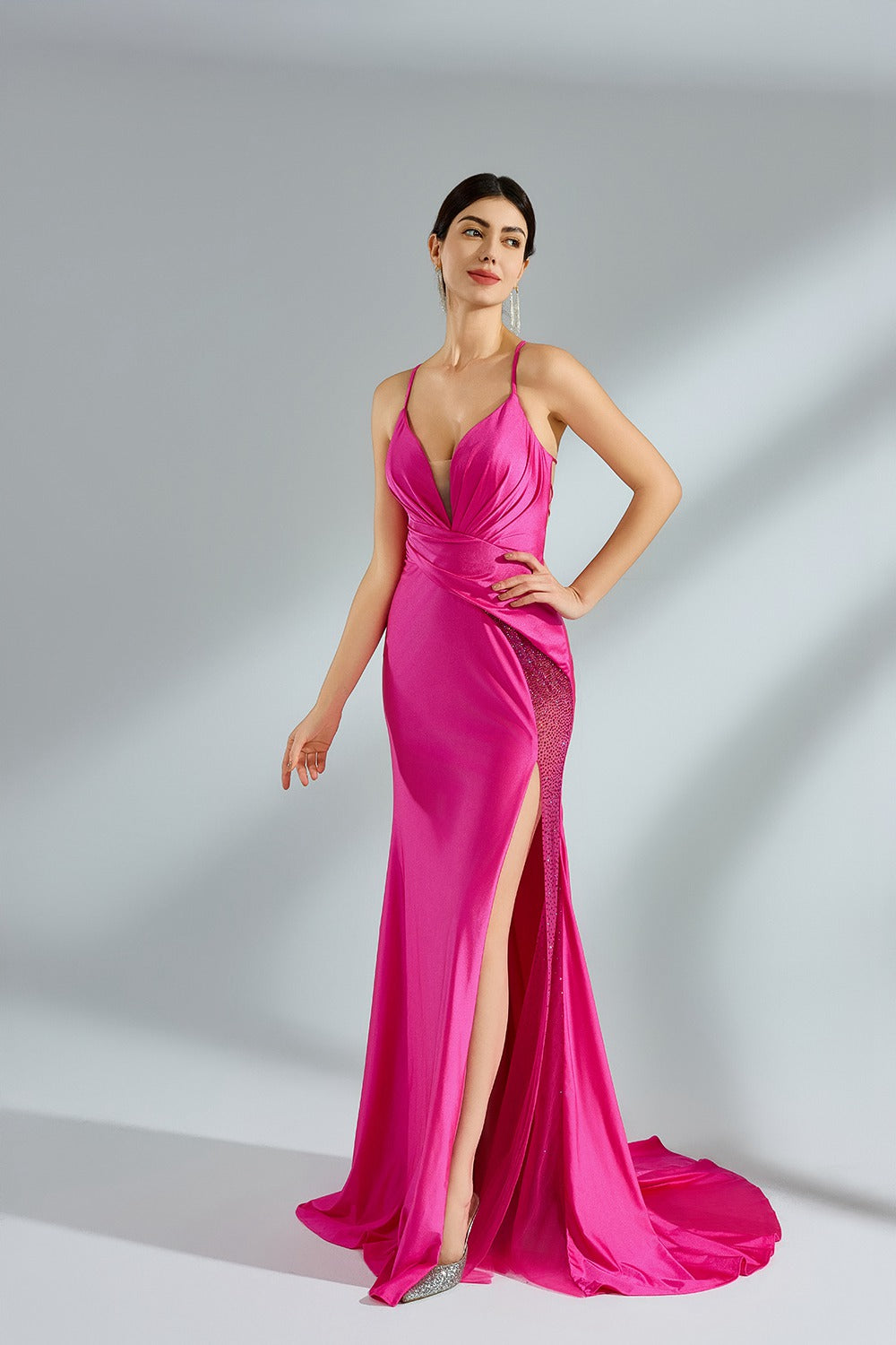 Wholesale Satin Simple Slit Fishtail Fitted Prom Dress 32912