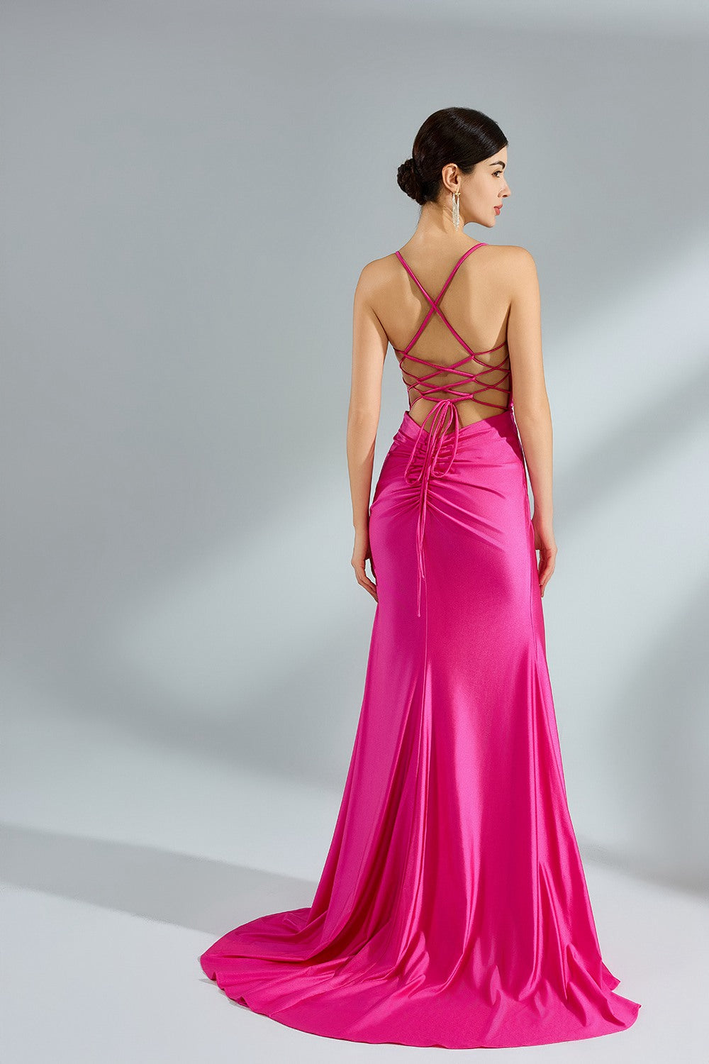 Wholesale Satin Simple Slit Fishtail Fitted Prom Dress 32912