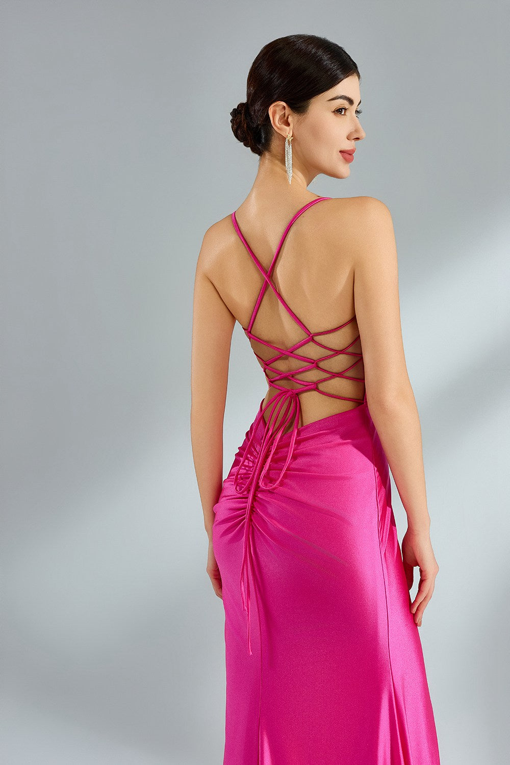 Wholesale Satin Simple Slit Fishtail Fitted Prom Dress 32912