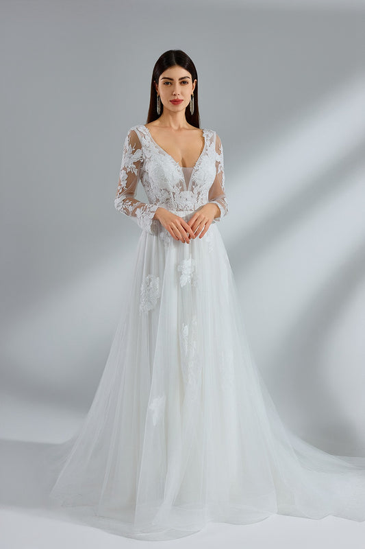 Wholesale Lace Long Sleeve Train Wedding Dresses 32954