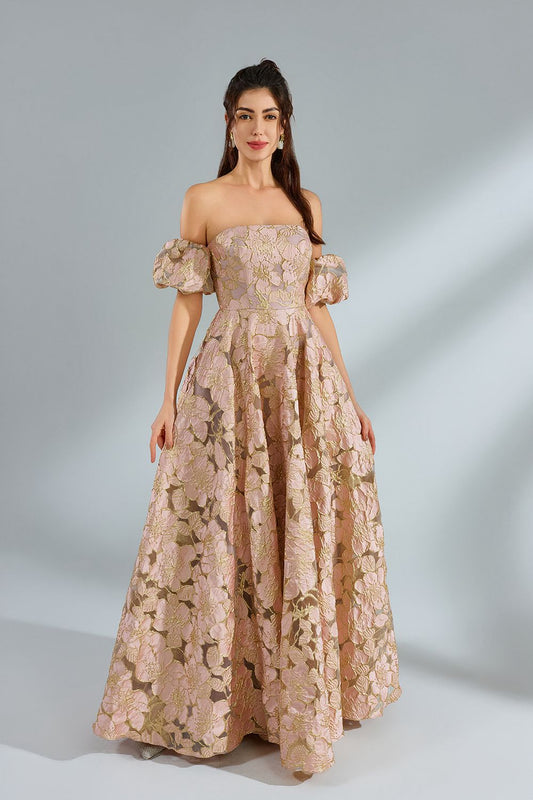 Wholesale Elegant Strapless Lace Floral Prom Dress 32962