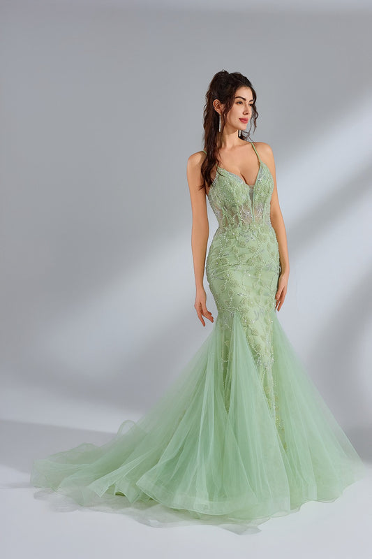 Sparkling Beaded Lace Mermaid Prom Gown - Wholesale Available KT1390