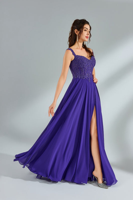 Wholesale Chiffon Lace Petal Slit Prom Dress 32943