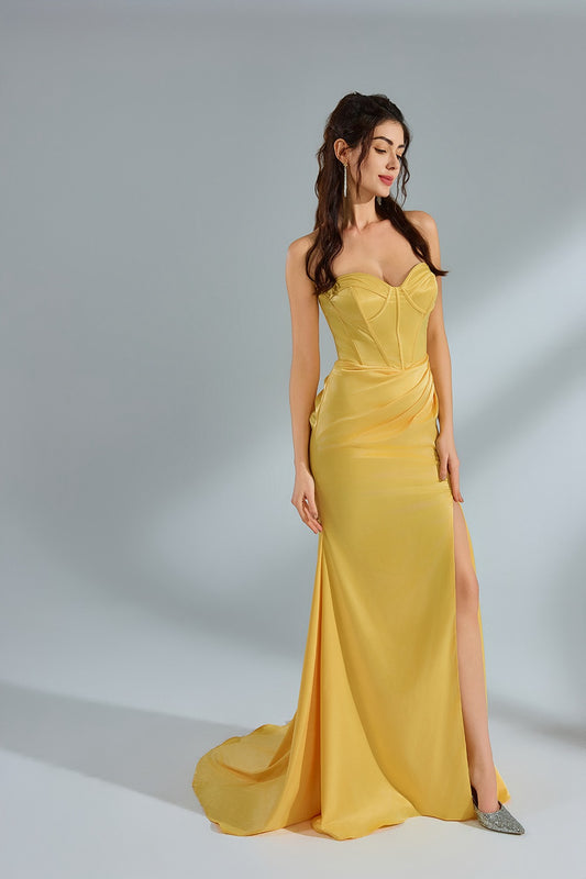 Wholesale Simple Satin Strapless Mermaid Prom Dress with Split 32891