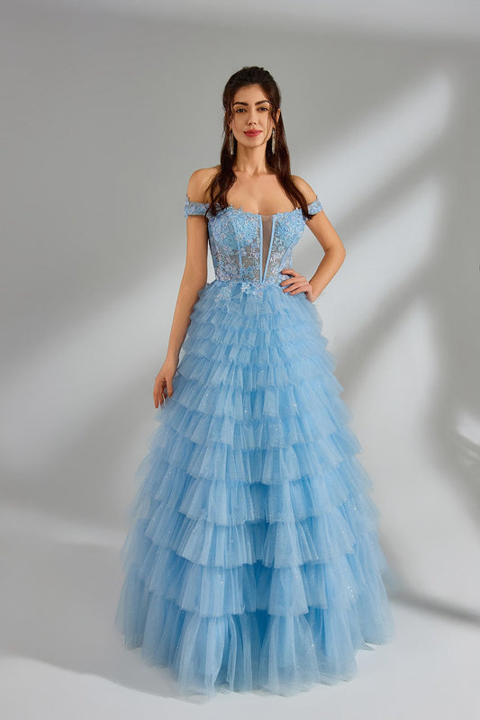 Wholesale Shiny Layered Tulle Ball Gown Prom Dress 32973