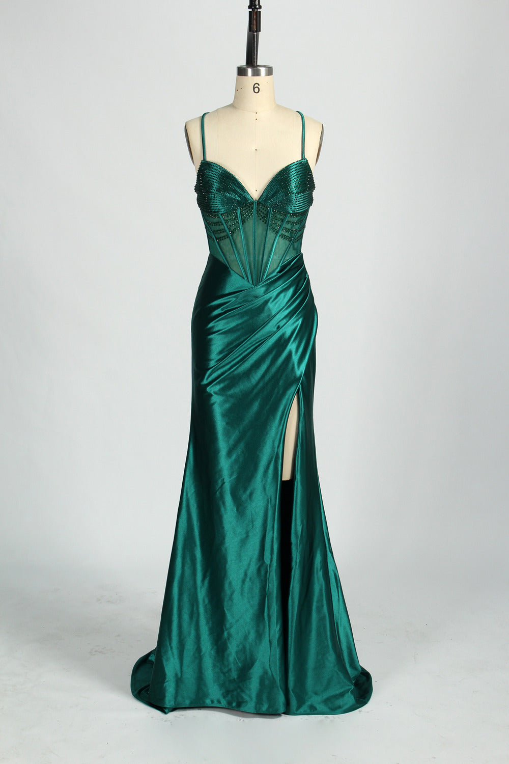 Crystal Embellished Mermaid Gown with Front Slit D-133