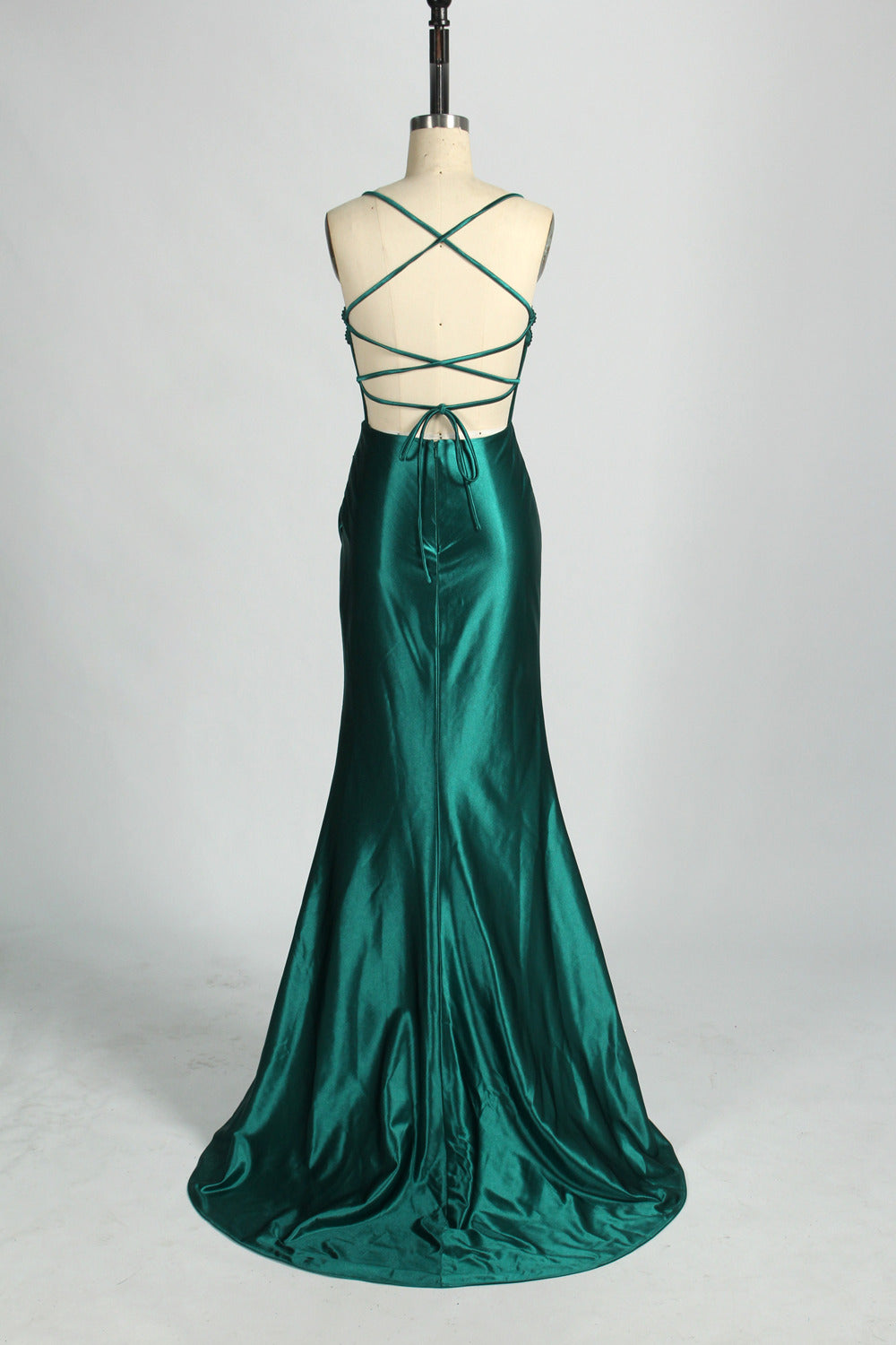 Crystal Embellished Mermaid Gown with Front Slit D-133