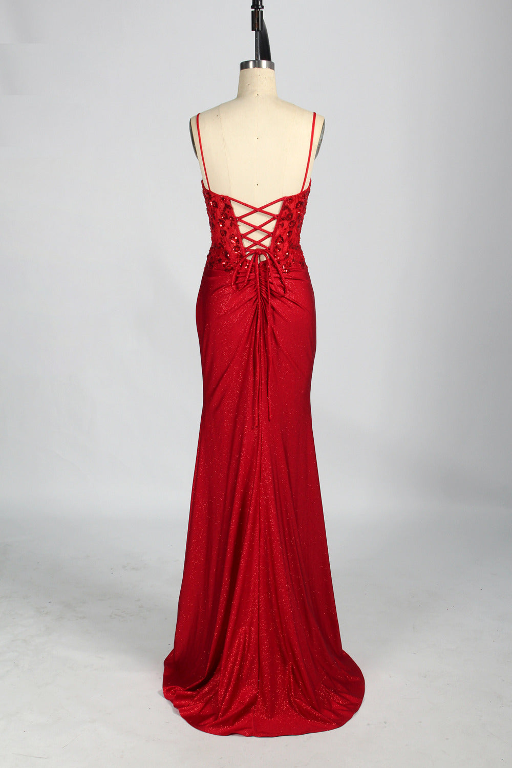 Classic Satin Lace Slit Prom Dress – Timeless Elegance for Any Formal Occasion 33057