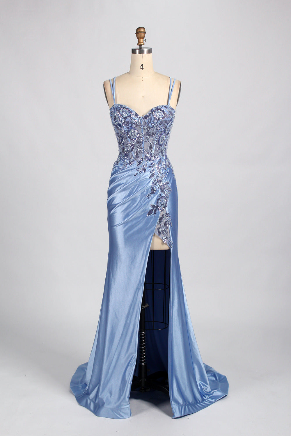 Satin Lace Slit Prom Dress – Timeless Elegance for Any Formal Occasion 33038