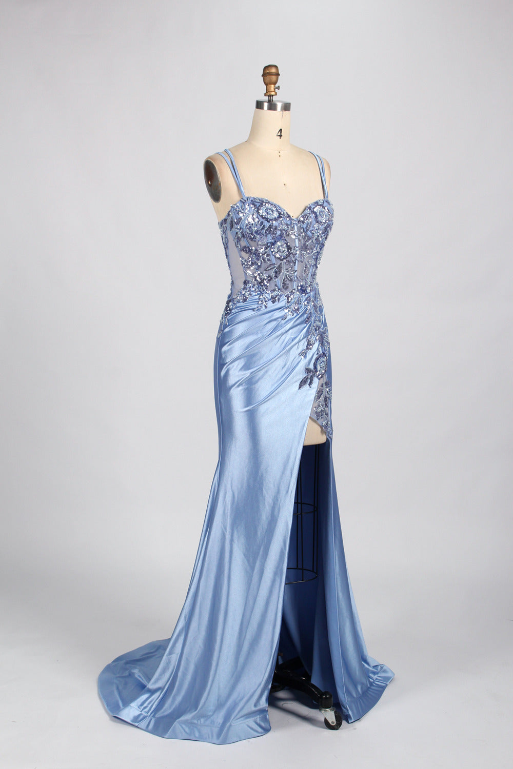 Satin Lace Slit Prom Dress – Timeless Elegance for Any Formal Occasion 33038