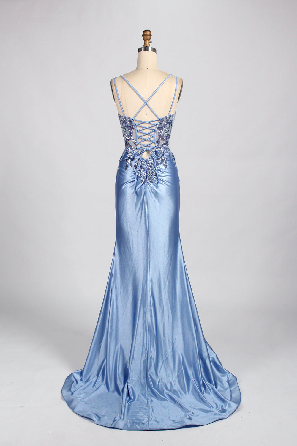 Satin Lace Slit Prom Dress – Timeless Elegance for Any Formal Occasion 33038