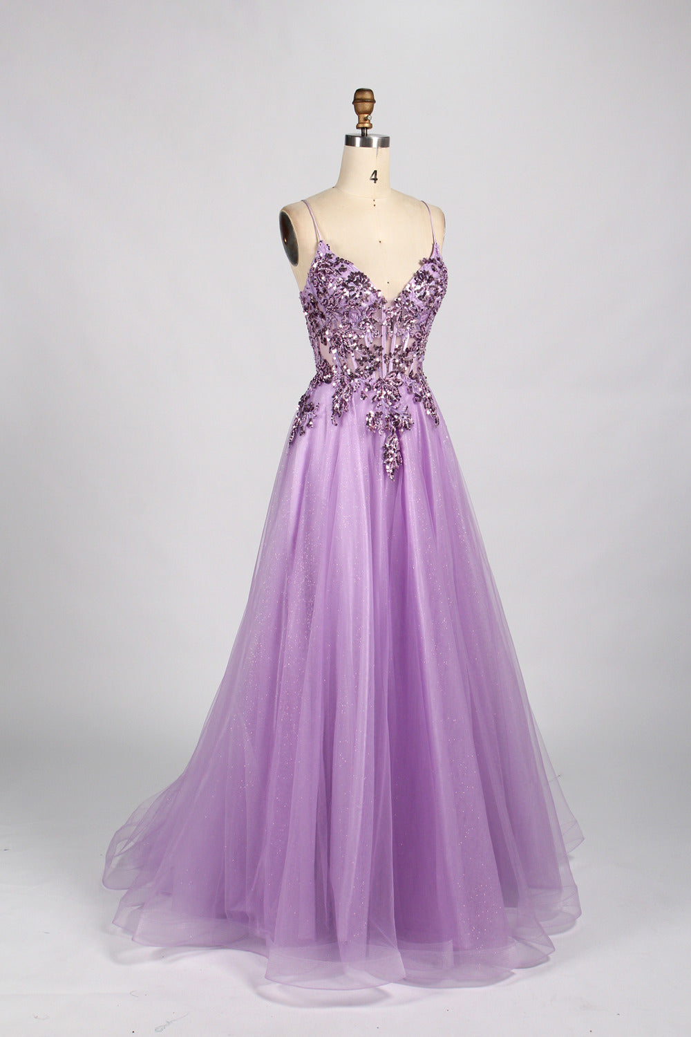 Elegant Lace Floral Appliqué Tulle Prom Dress - Wholesale 33040